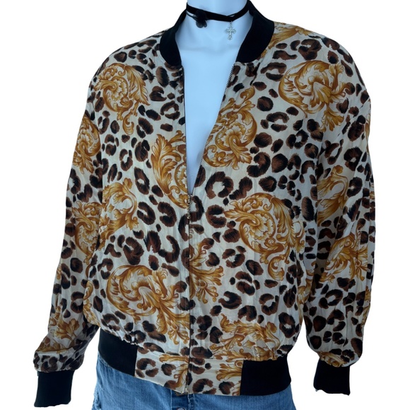 Spencer Jeremy Vintage Silk Bomber Jacket – Leopard Baroque Print, Women’s M - Picture 1 of 7